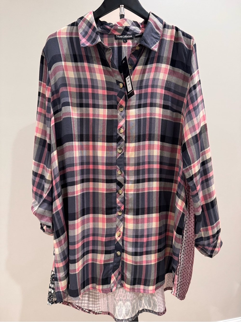 Tolani Pink Navy Plaid Button-Down Shirt